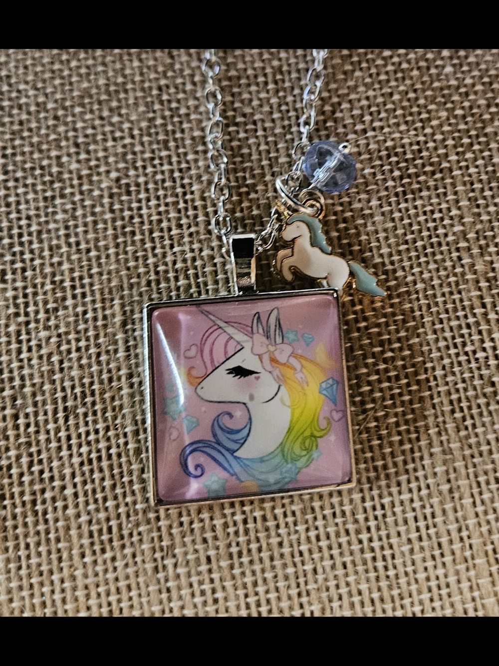 Unicorn Rainbow Pendant Necklace - Pink Background